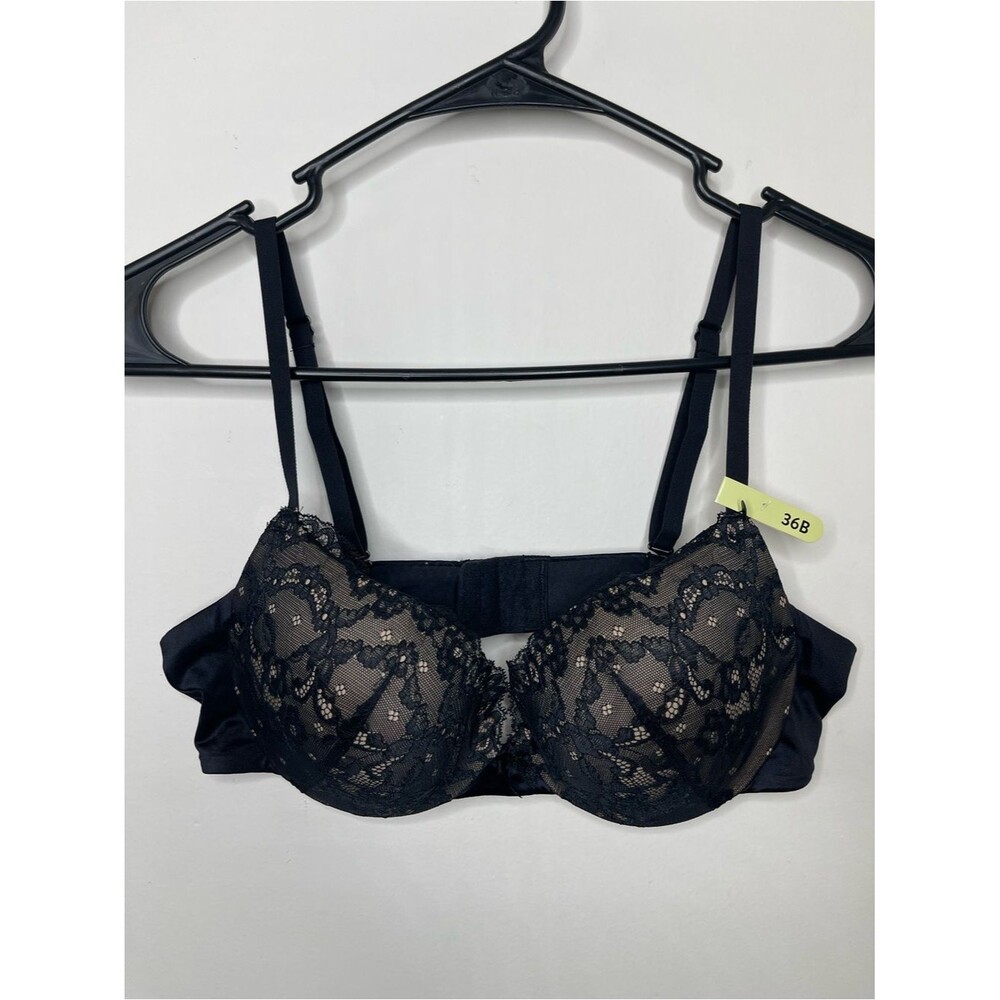Maidenform Black Lace Overlay Push Up Underwire Convertible Bra 36B